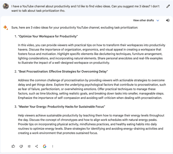 Example of good prompt when brainstorming with Google Gemini